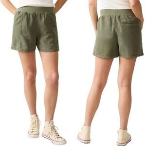 Faherty XL Shorts High Rise Elastic Waistband Pull On Arlie Green Linen Blend